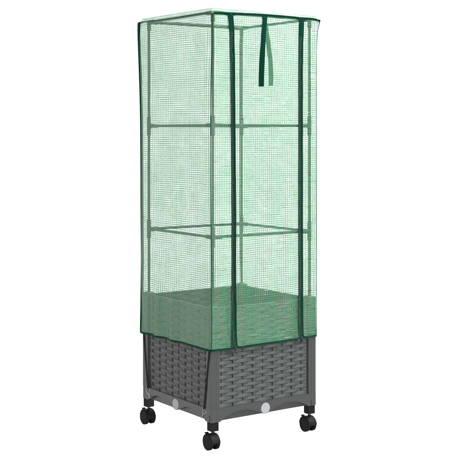 vidaXL Garden Planter with Greenhouse Cover&Wheels Light Grey PP 2