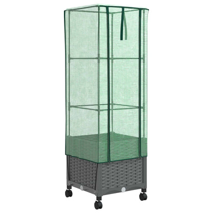vidaXL Garden Planter with Greenhouse Cover&Wheels Light Grey PP 2