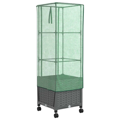 vidaXL Garden Planter with Greenhouse Cover&Wheels Light Grey PP 4