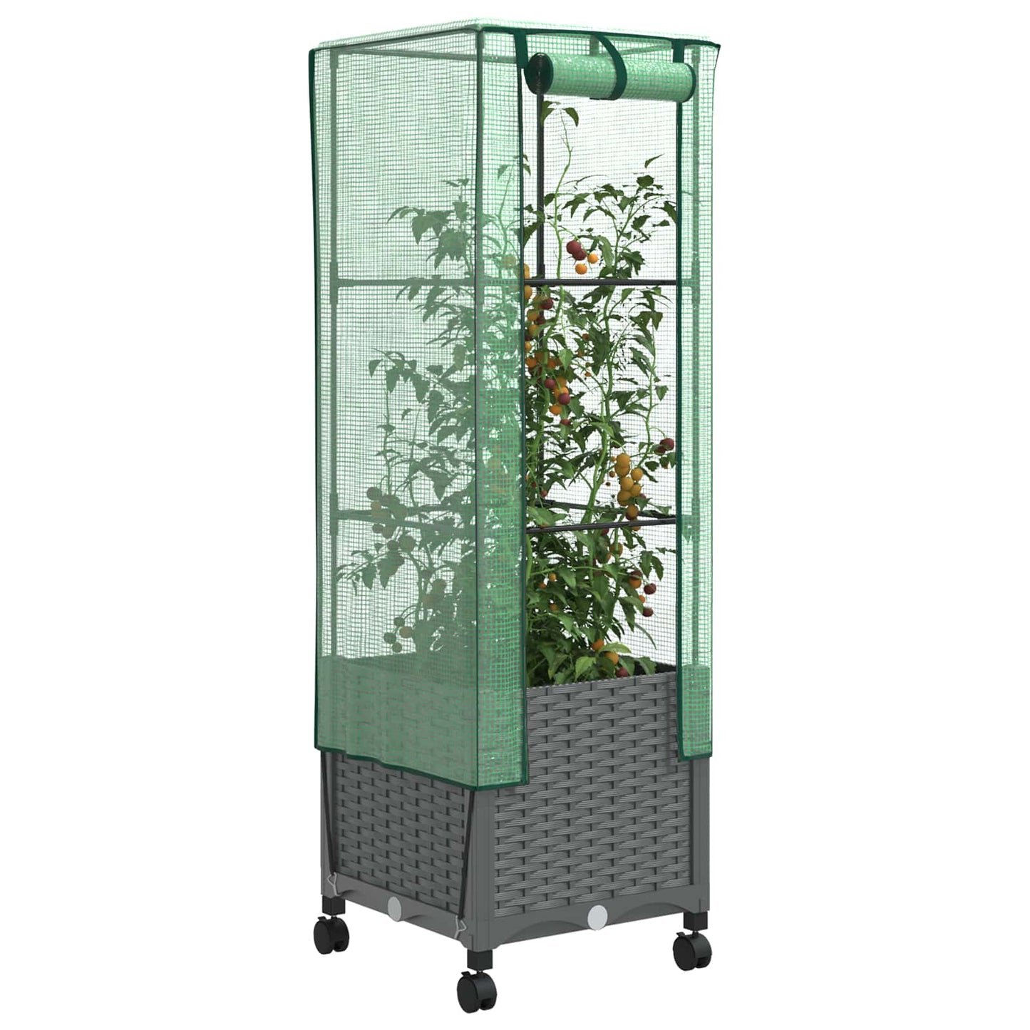 vidaXL Garden Planter with Greenhouse Cover&Wheels Light Grey PP 3