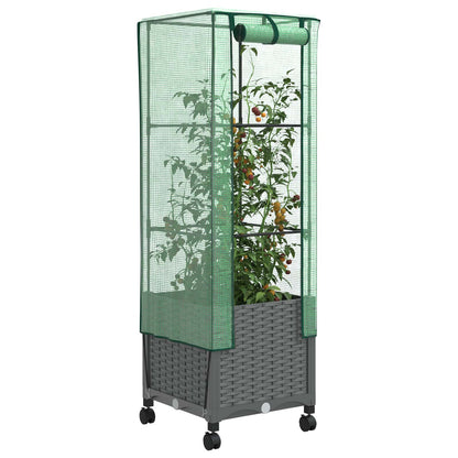 vidaXL Garden Planter with Greenhouse Cover&Wheels Light Grey PP 3