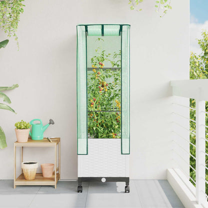 vidaXL Garden Planter with Greenhouse Cover&Wheels White PP 1