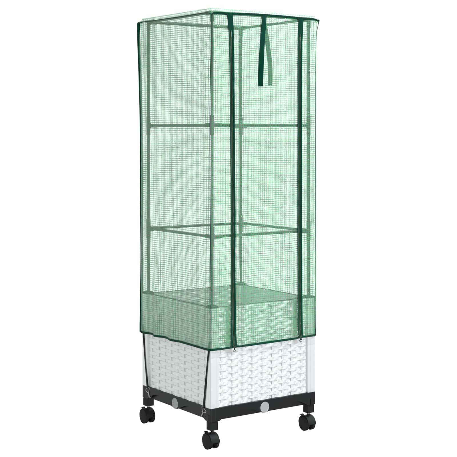 vidaXL Garden Planter with Greenhouse Cover&Wheels White PP 2