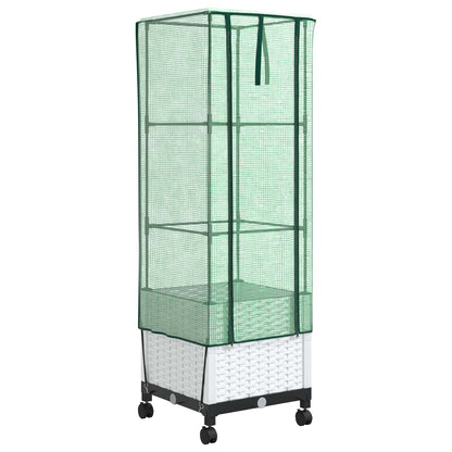vidaXL Garden Planter with Greenhouse Cover&Wheels White PP 2