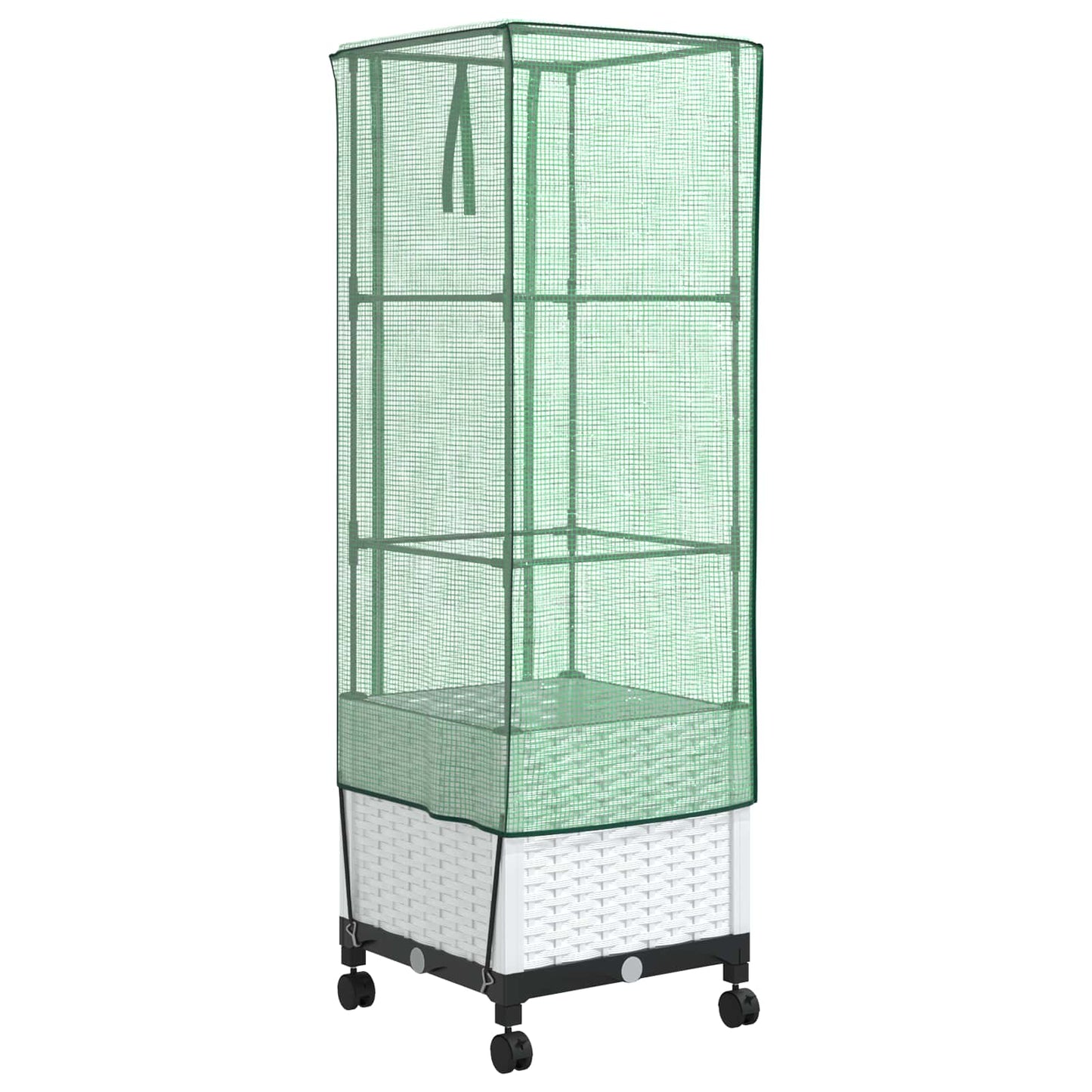 vidaXL Garden Planter with Greenhouse Cover&Wheels White PP 4