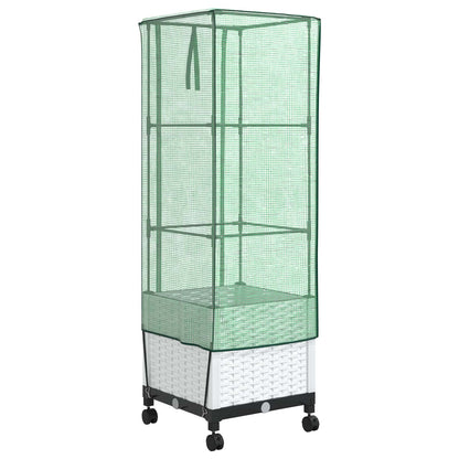 vidaXL Garden Planter with Greenhouse Cover&Wheels White PP 4
