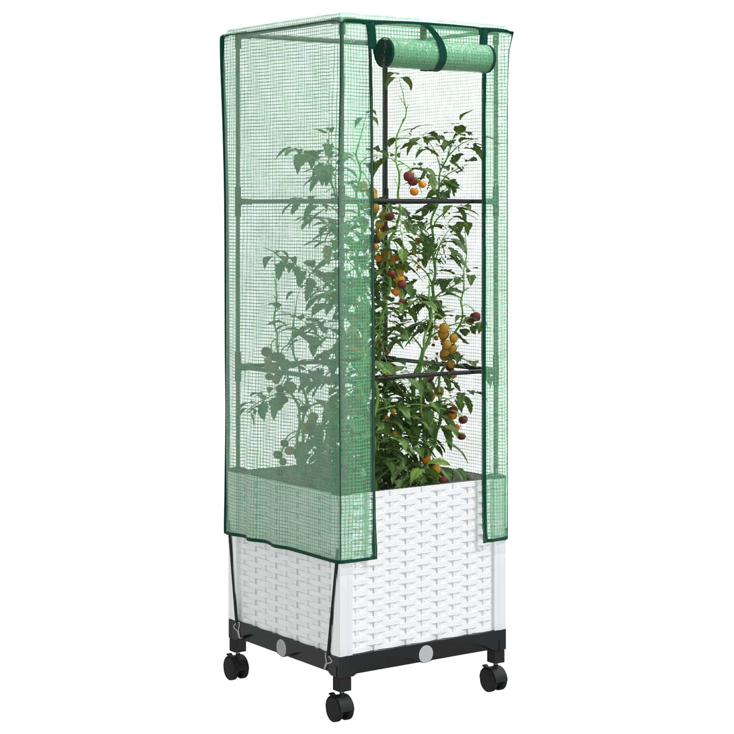 vidaXL Garden Planter with Greenhouse Cover&Wheels White PP 3