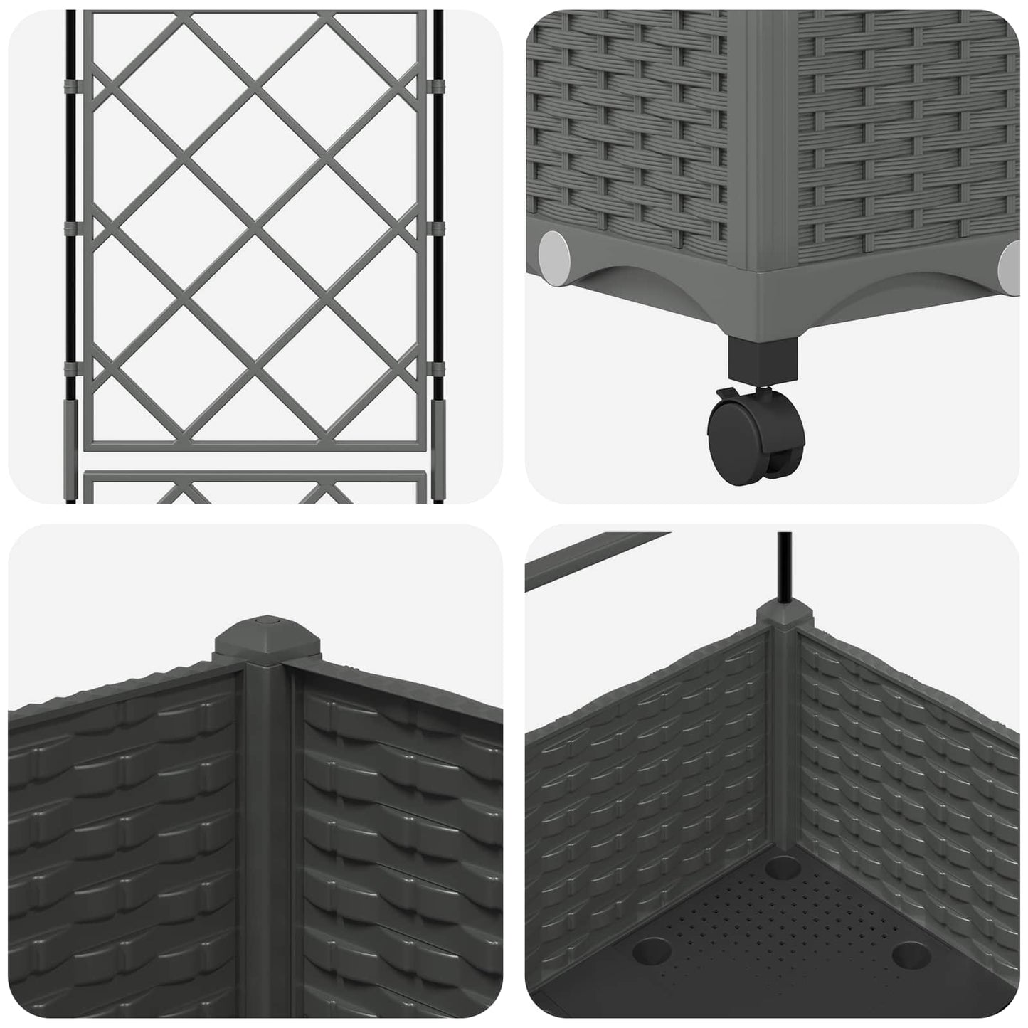 vidaXL Garden Planter with Trellis&Wheels Light Grey PP 5