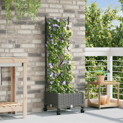 vidaXL Garden Planter with Trellis&Wheels Light Grey PP 1