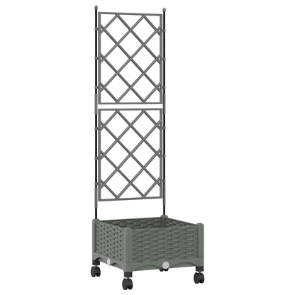 vidaXL Garden Planter with Trellis&Wheels Light Grey PP 2