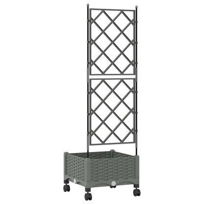 vidaXL Garden Planter with Trellis&Wheels Light Grey PP 4