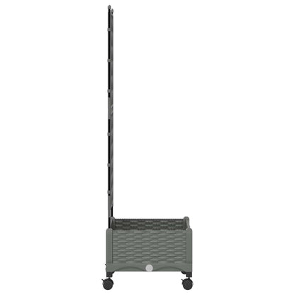 vidaXL Garden Planter with Trellis&Wheels Light Grey PP 3