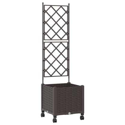 vidaXL Garden Planter with Trellis&Wheels Brown 40 x 40 x 149 cm PP 2