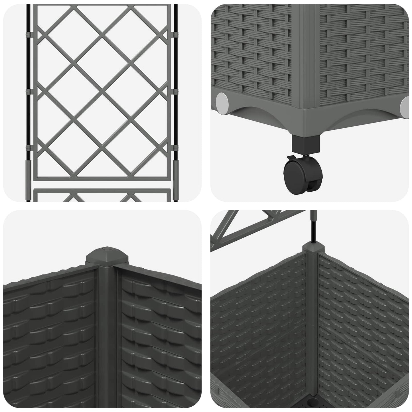 vidaXL Garden Planter with Trellis&Wheels Light Grey 40 x 40 x 149 cm 5