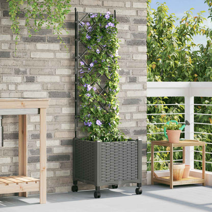vidaXL Garden Planter with Trellis&Wheels Light Grey 40 x 40 x 149 cm 1