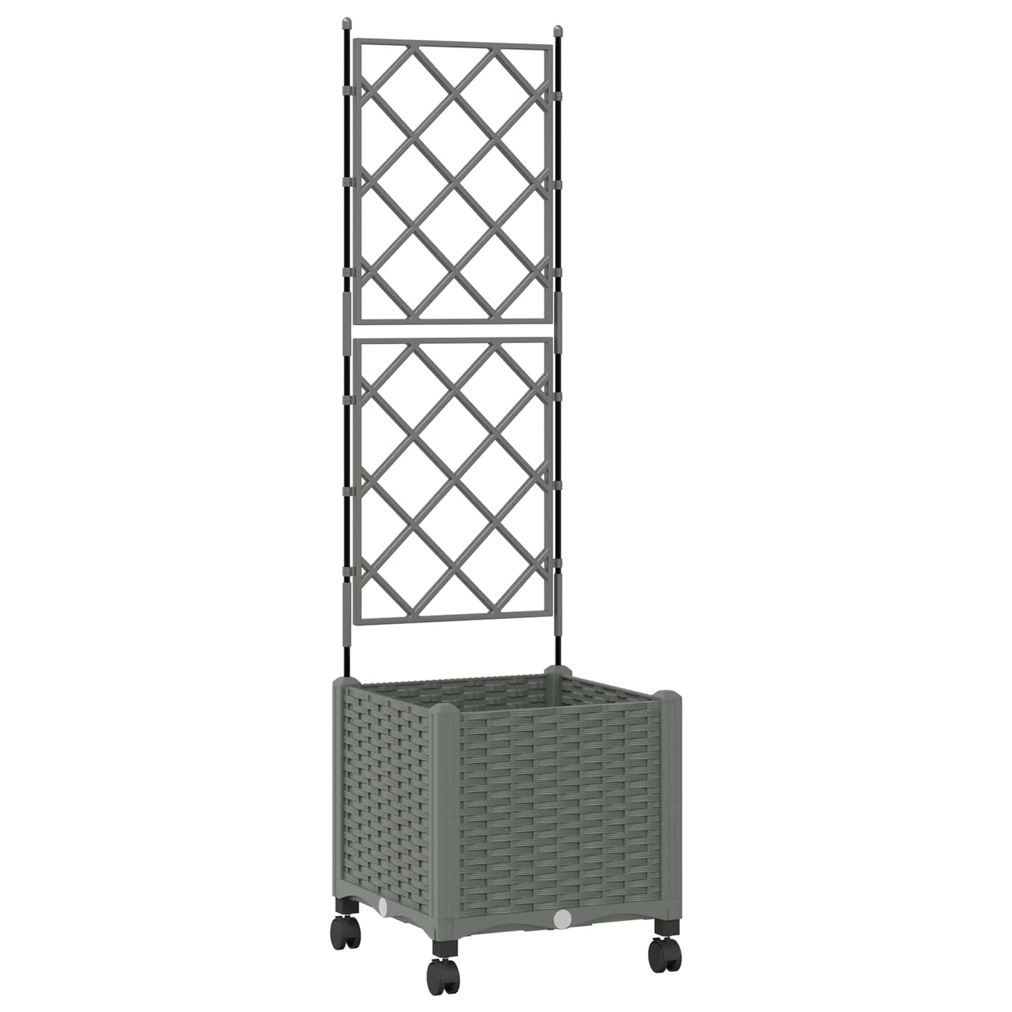 vidaXL Garden Planter with Trellis&Wheels Light Grey 40 x 40 x 149 cm 2