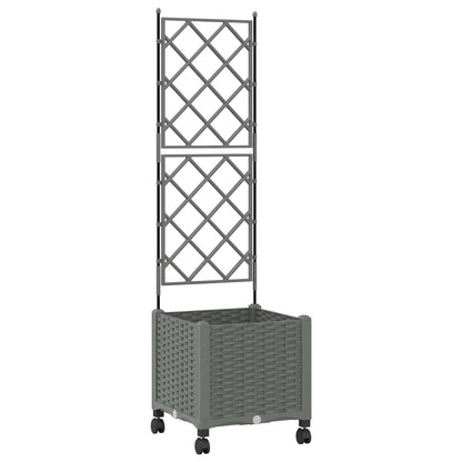vidaXL Garden Planter with Trellis&Wheels Light Grey 40 x 40 x 149 cm 2