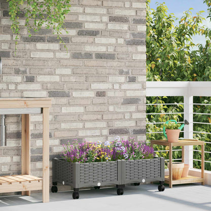 vidaXL Garden Planter 40 x 40 x 29 cm PP with Wheels Light Grey