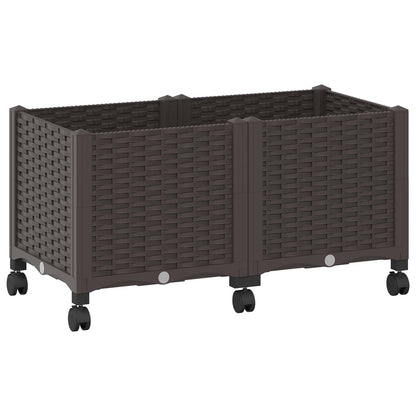 vidaXL Garden Planter with Wheels Brown 80 x 40 x 44 cm PP 2