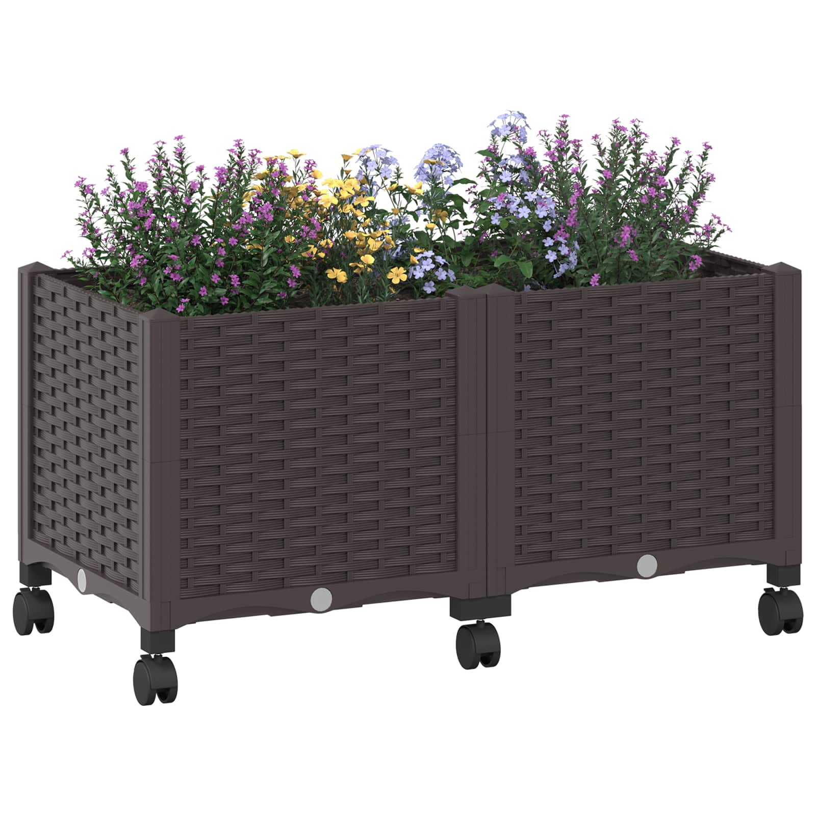 vidaXL Garden Planter with Wheels Brown 80 x 40 x 44 cm PP 3