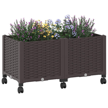 vidaXL Garden Planter with Wheels Brown 80 x 40 x 44 cm PP 3