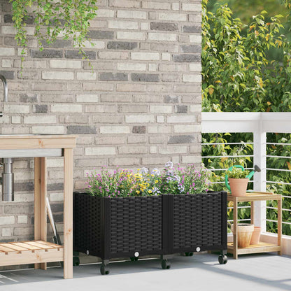 vidaXL Garden Planter with Wheels Black 80 x 40 x 44 cm PP 1