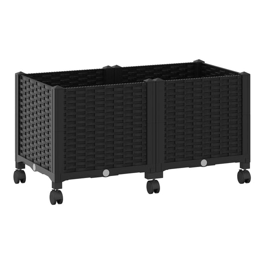 Garden Planter 40 x 40 x 29 cm PP with wheels Black 80 x 40 x 38 cm