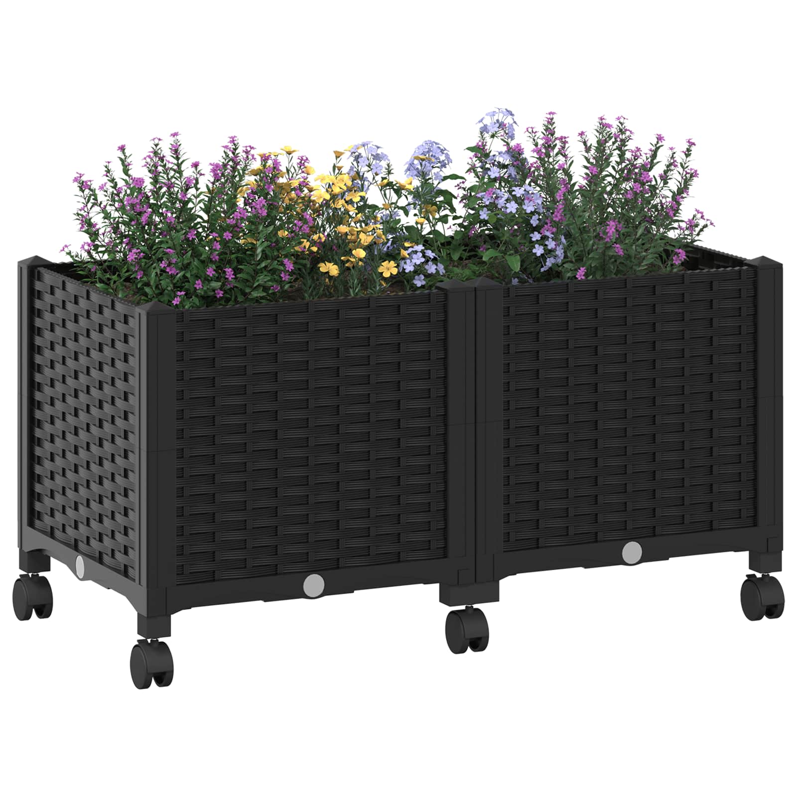 vidaXL Garden Planter with Wheels Black 80 x 40 x 44 cm PP 3