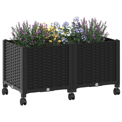 vidaXL Garden Planter with Wheels Black 80 x 40 x 44 cm PP 3