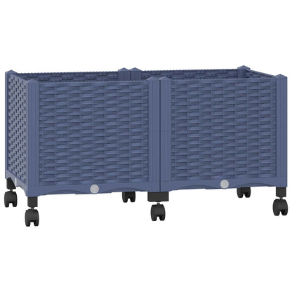 Garden Planter 40 x 40 x 29 cm PP with wheels Blue grey 80 x 40 x 38 cm