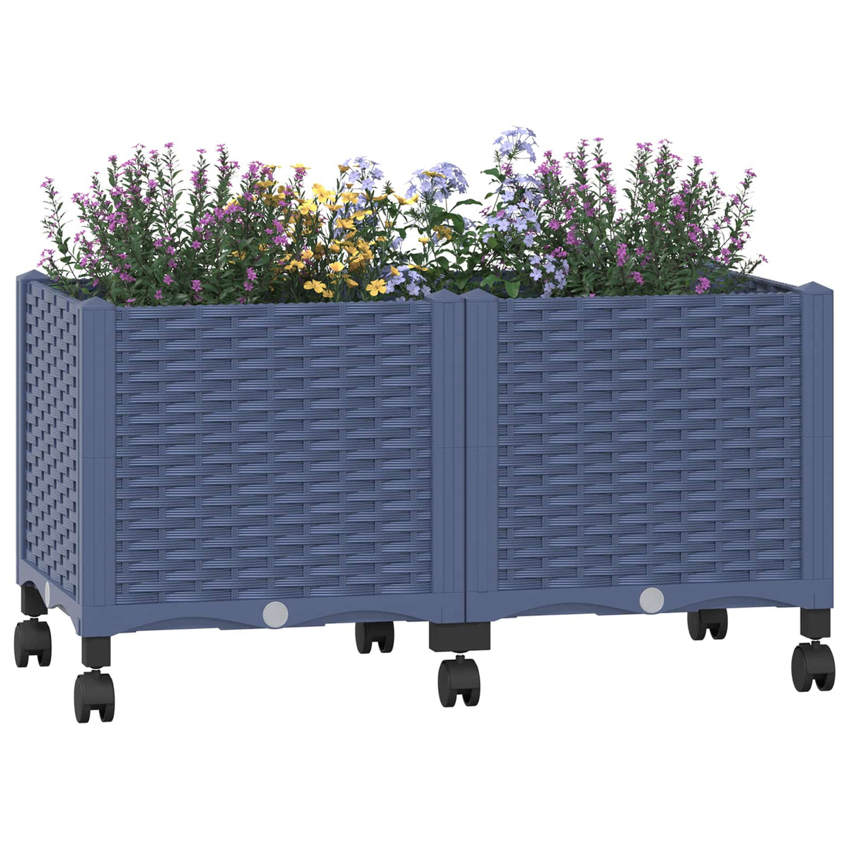 Garden Planter 40 x 40 x 29 cm PP with wheels Blue grey 80 x 40 x 38 cm