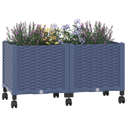 Garden Planter 40 x 40 x 29 cm PP with wheels Blue grey 80 x 40 x 38 cm