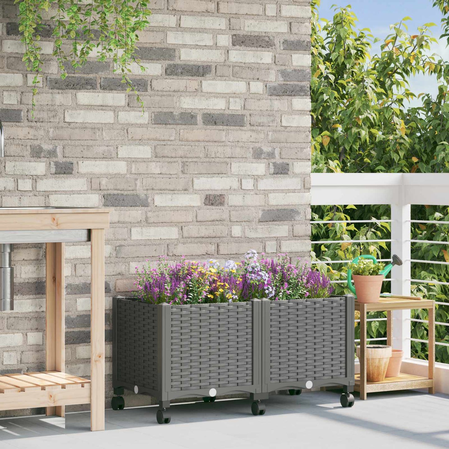 vidaXL Garden Planter with Wheels Light Grey 80 x 40 x 48 cm PP 1