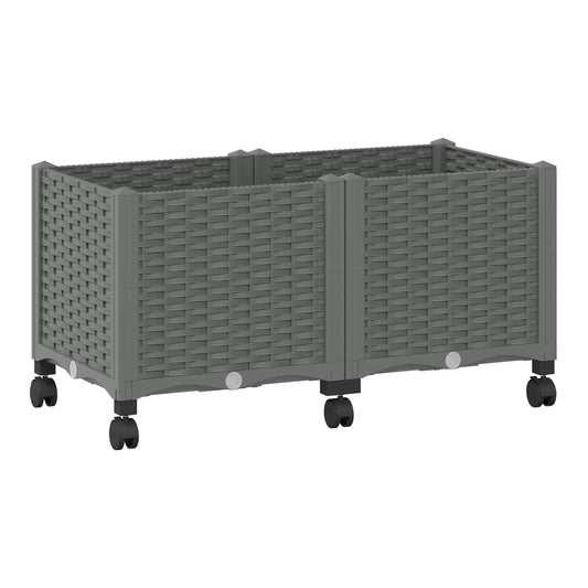 Garden Planter 40 x 40 x 29 cm PP with wheels Light grey 80 x 40 x 38 cm