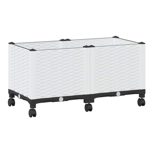 Garden Planter 40 x 40 x 44 cm PP with wheels White 80 x 40 x 38 cm