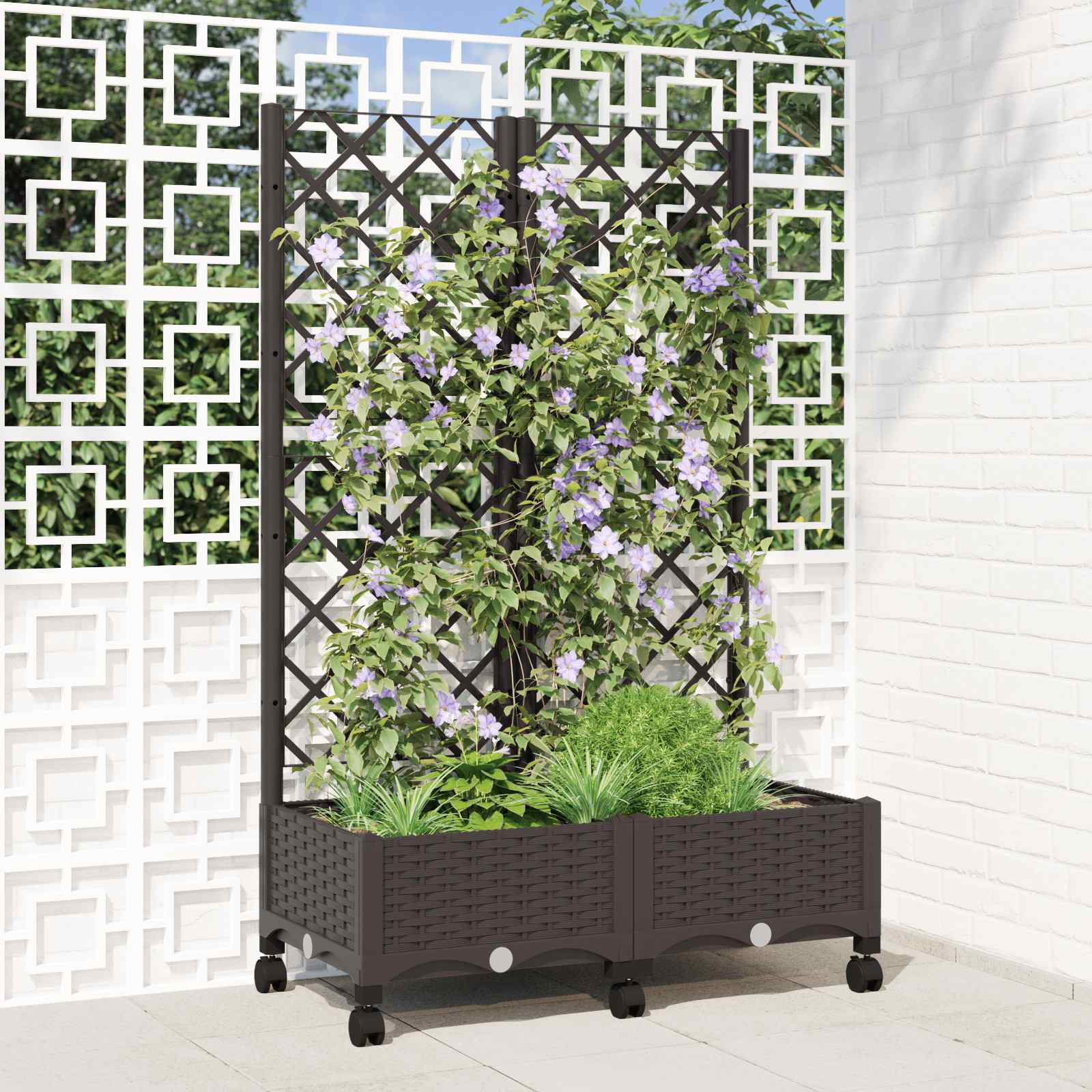 vidaXL Garden Planter with Trellis&Wheels Brown 80 x 40 x 131.5 cm PP 1
