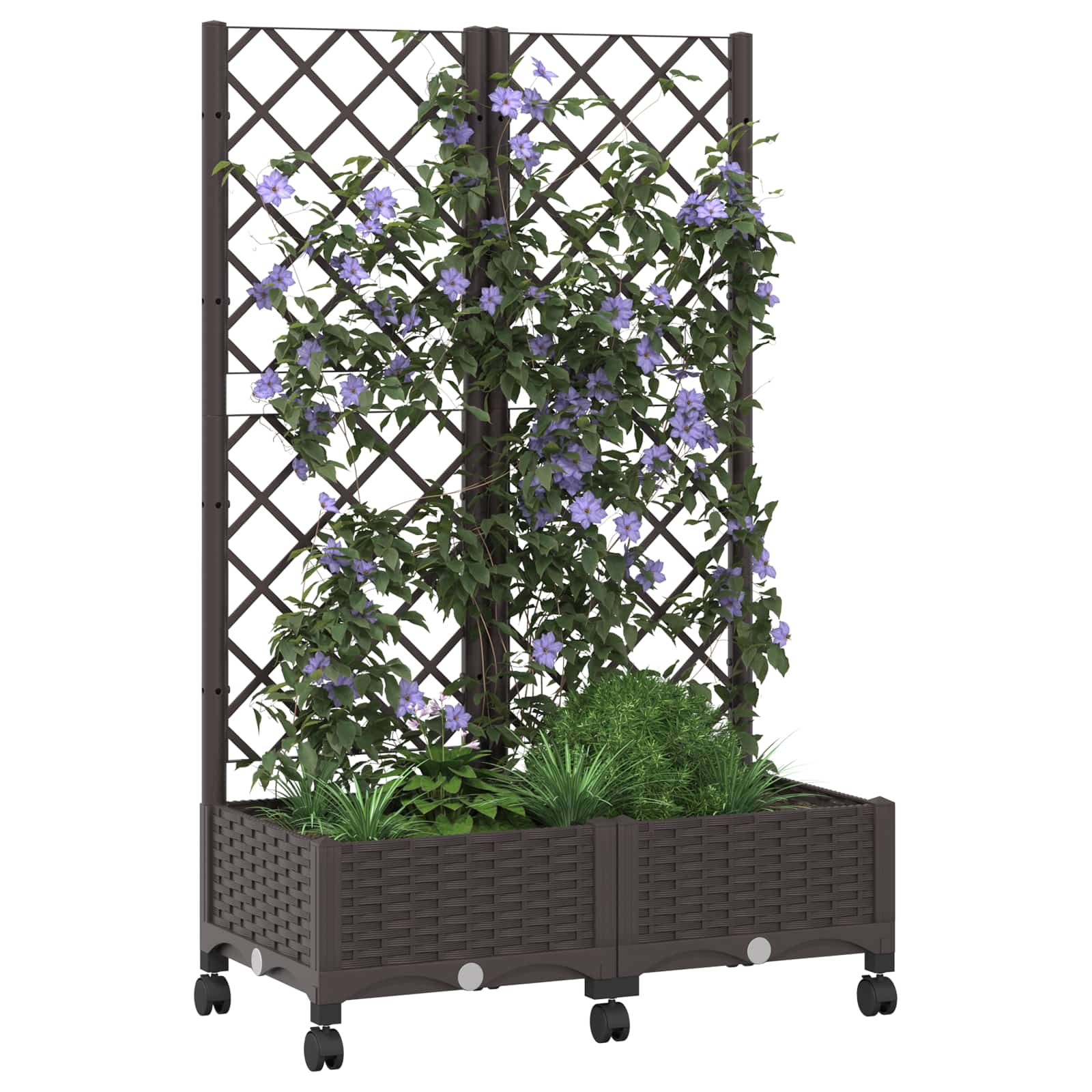 vidaXL Garden Planter with Trellis&Wheels Brown 80 x 40 x 131.5 cm PP 3