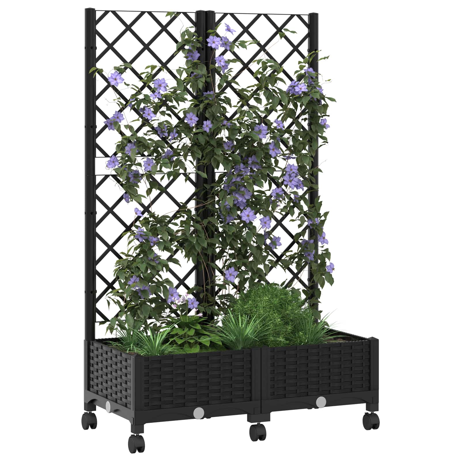 vidaXL Garden Planter with Trellis&Wheels Black 80 x 40 x 131.5 cm PP 3