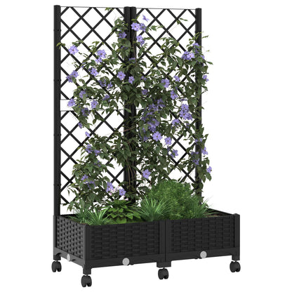 vidaXL Garden Planter with Trellis&Wheels Black 80 x 40 x 131.5 cm PP 3