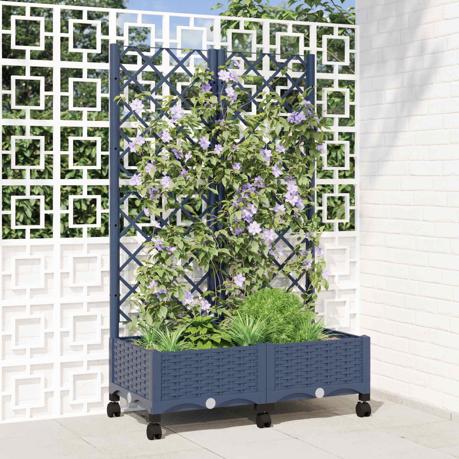 vidaXL Garden Planter with Trellis&Wheels Blue Grey 80 x 40 x 131.5 cm 1
