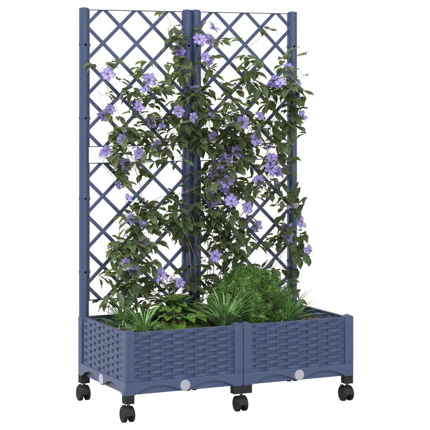 vidaXL Garden Planter with Trellis&Wheels Blue Grey 80 x 40 x 131.5 cm 3