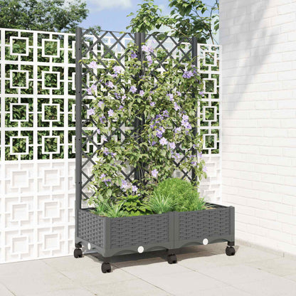 vidaXL Garden Planter with Trellis&Wheels Light Grey PP 1