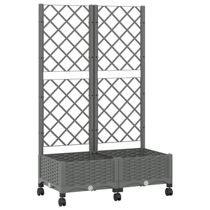 vidaXL Garden Planter with Trellis&Wheels Light Grey PP 2