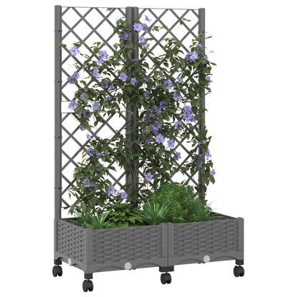 vidaXL Garden Planter with Trellis&Wheels Light Grey PP 3