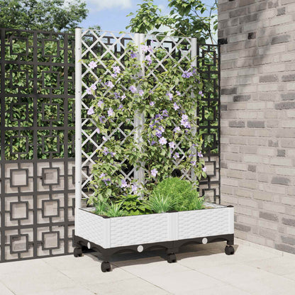 vidaXL Garden Planter with Trellis&Wheels White 80 x 40 x 131.5 cm PP 1