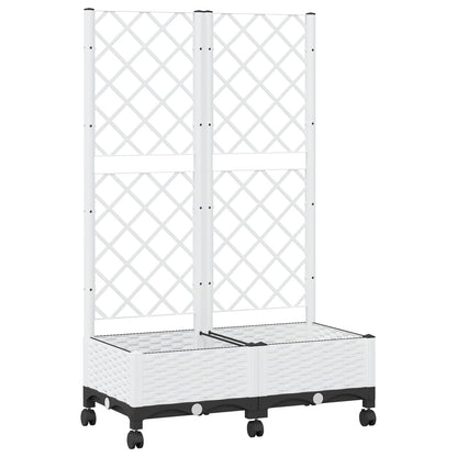 vidaXL Garden Planter with Trellis&Wheels White 80 x 40 x 131.5 cm PP 2