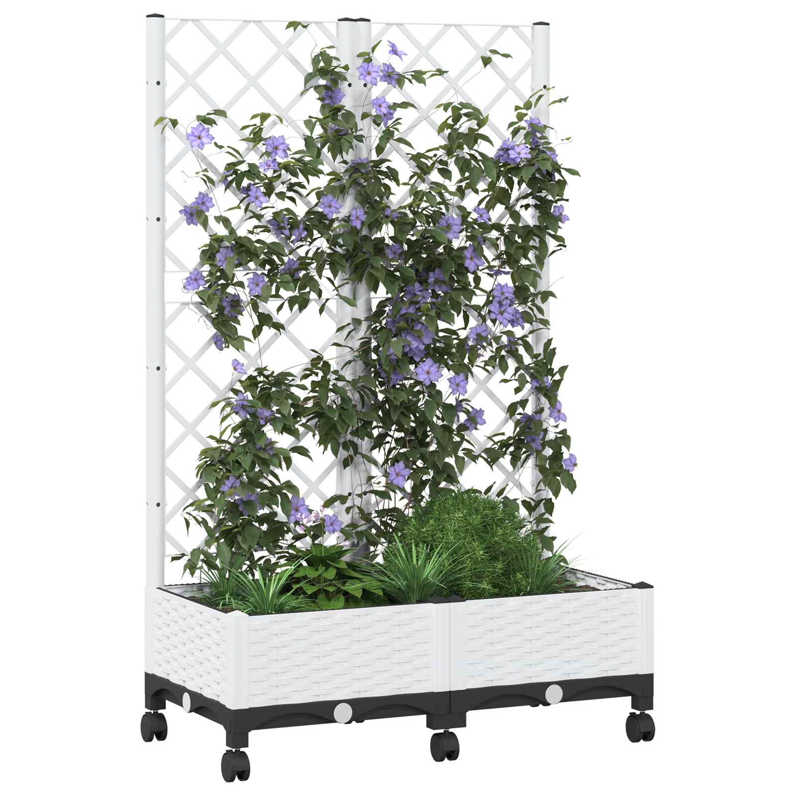 vidaXL Garden Planter with Trellis&Wheels White 80 x 40 x 131.5 cm PP 3