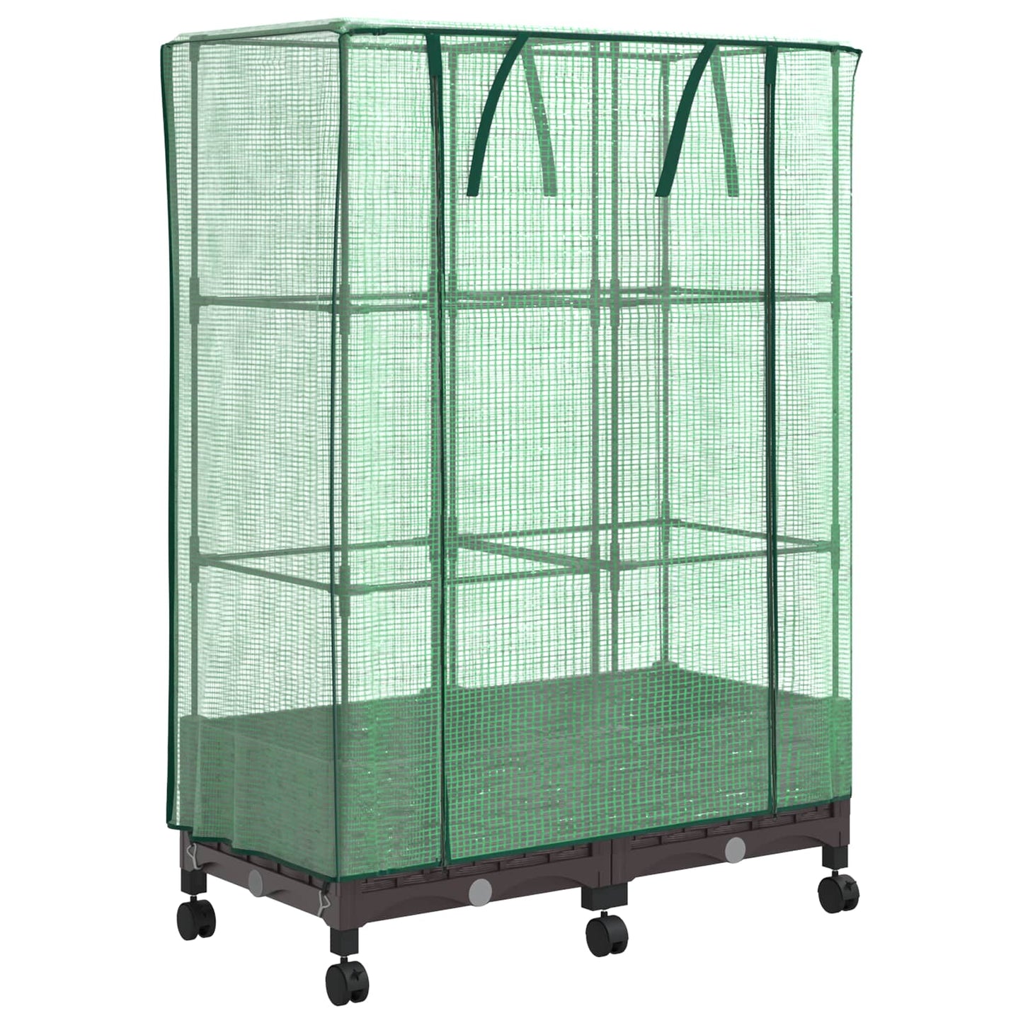vidaXL Garden Planter with Greenhouse Cover&Wheels 2 pcs Brown PP 2