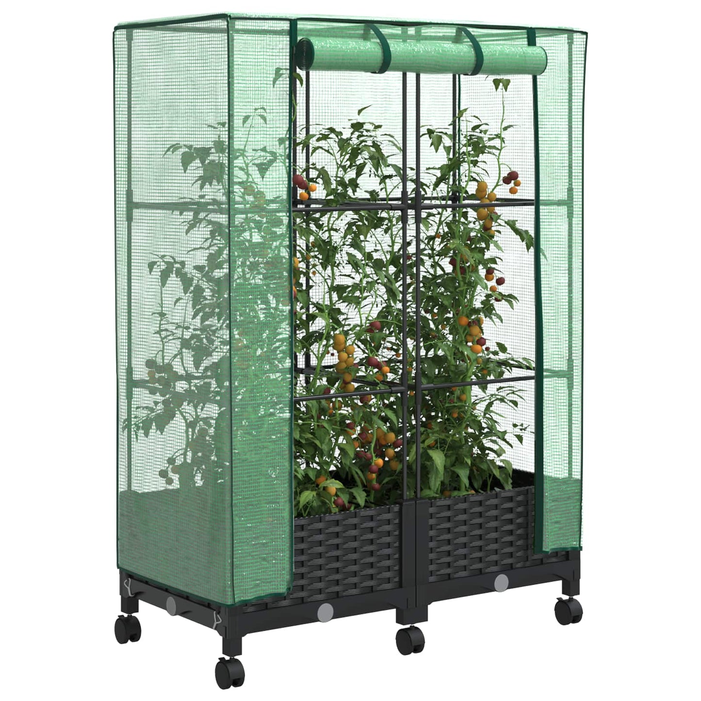 vidaXL Garden Planter with Greenhouse Cover&Wheels 2 pcs Black PP 3