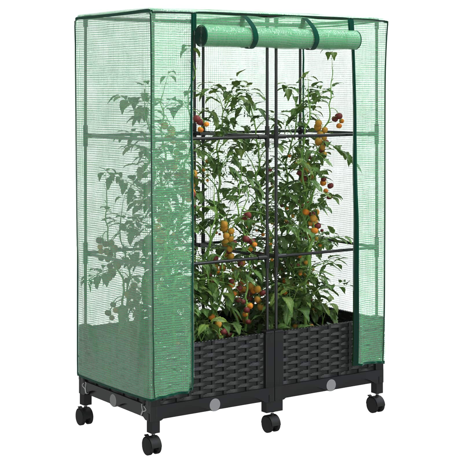 vidaXL Garden Planter with Greenhouse Cover&Wheels 2 pcs Black PP 3